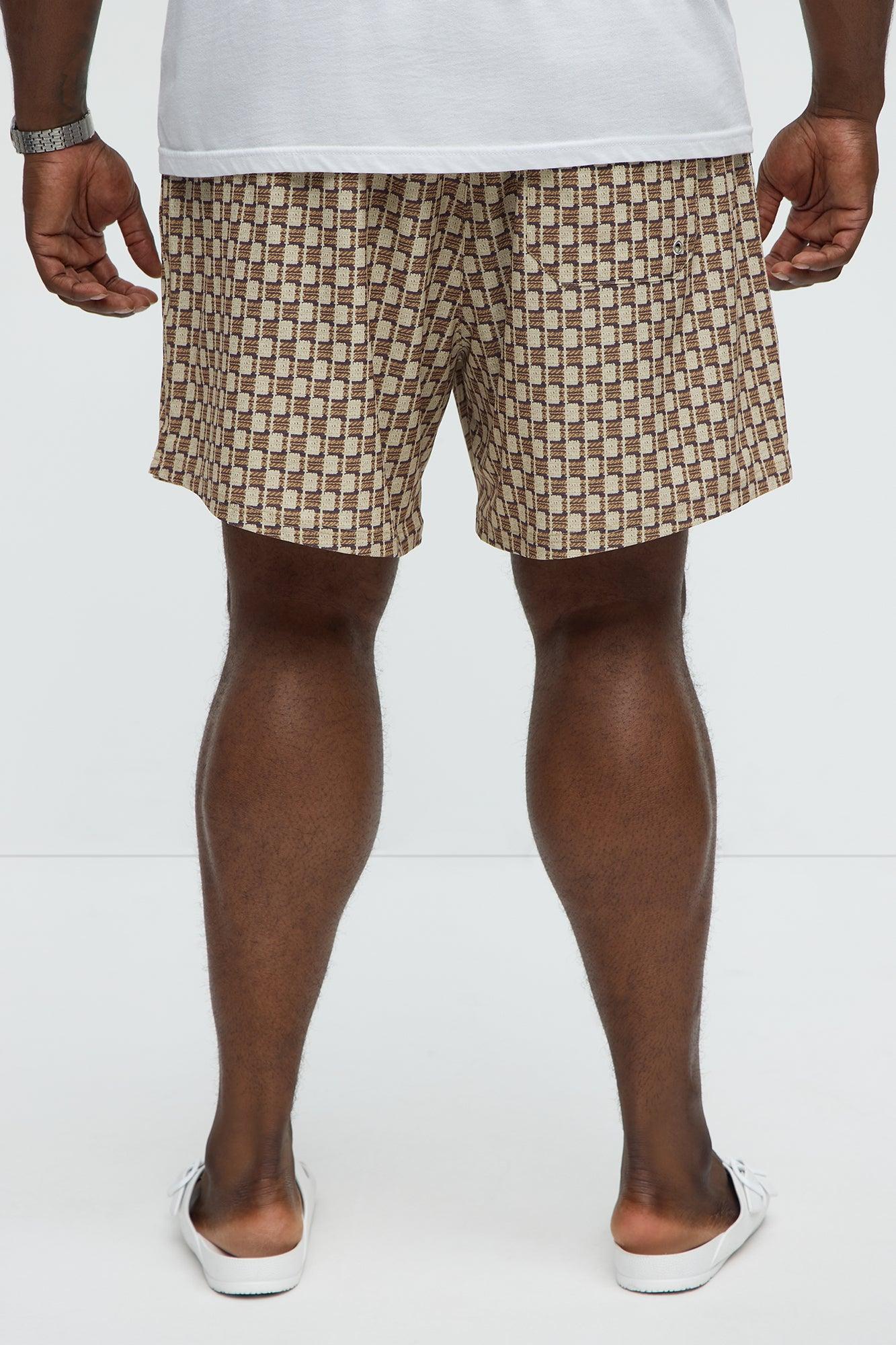 Weave Printed Swim Mid Trunk - Brown Combo Product Image