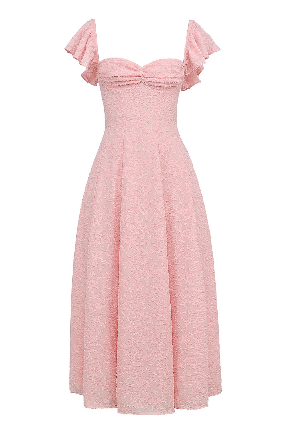 Emma  perfectly pink floral jacquard midi dress Product Image