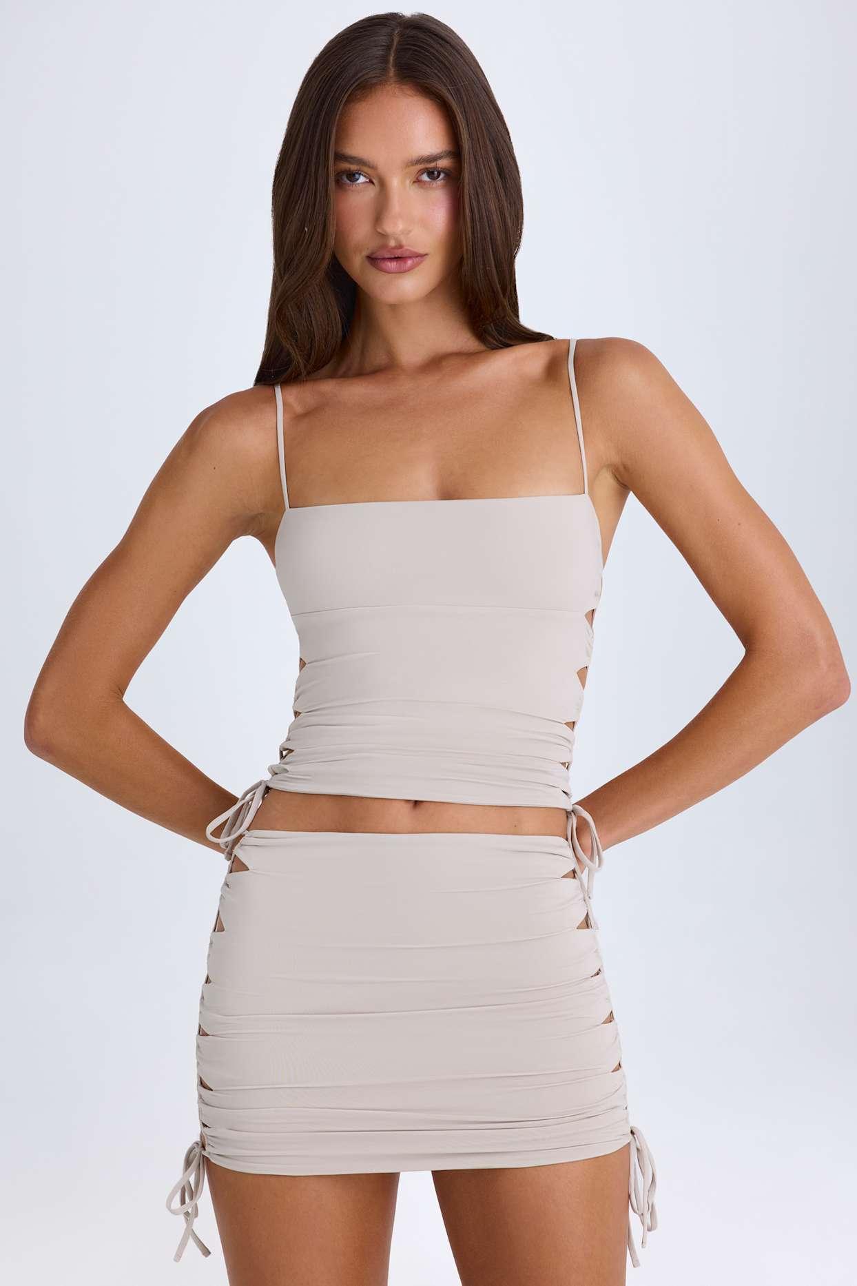 Ruched Cut-Out Mini Skirt in Taupe Female Product Image