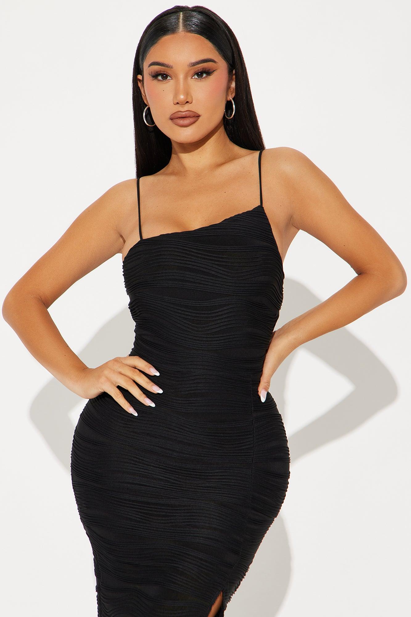 Gale Textured Midi Dress - Black Product Image