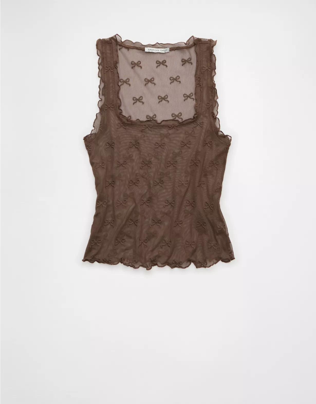 AE Square Neck Bow Mesh Tank Top Product Image