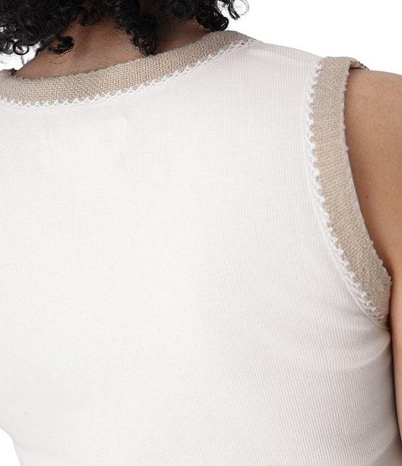 Aventura Solana Rib Knit Crochet Trim V-Neck Sleeveless Tank Product Image