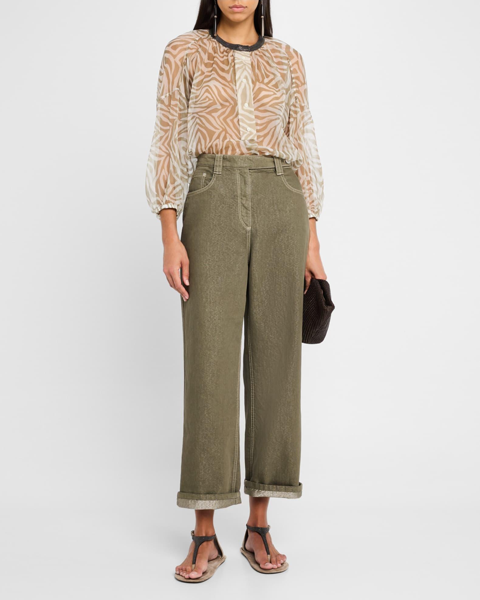 Metallic Garment Dye Straight-Leg Ankle Jeans Product Image