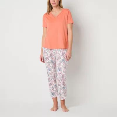 Liz Claiborne Womens V-Neck Short Sleeve 2-pc. Pajama Sets Product Image