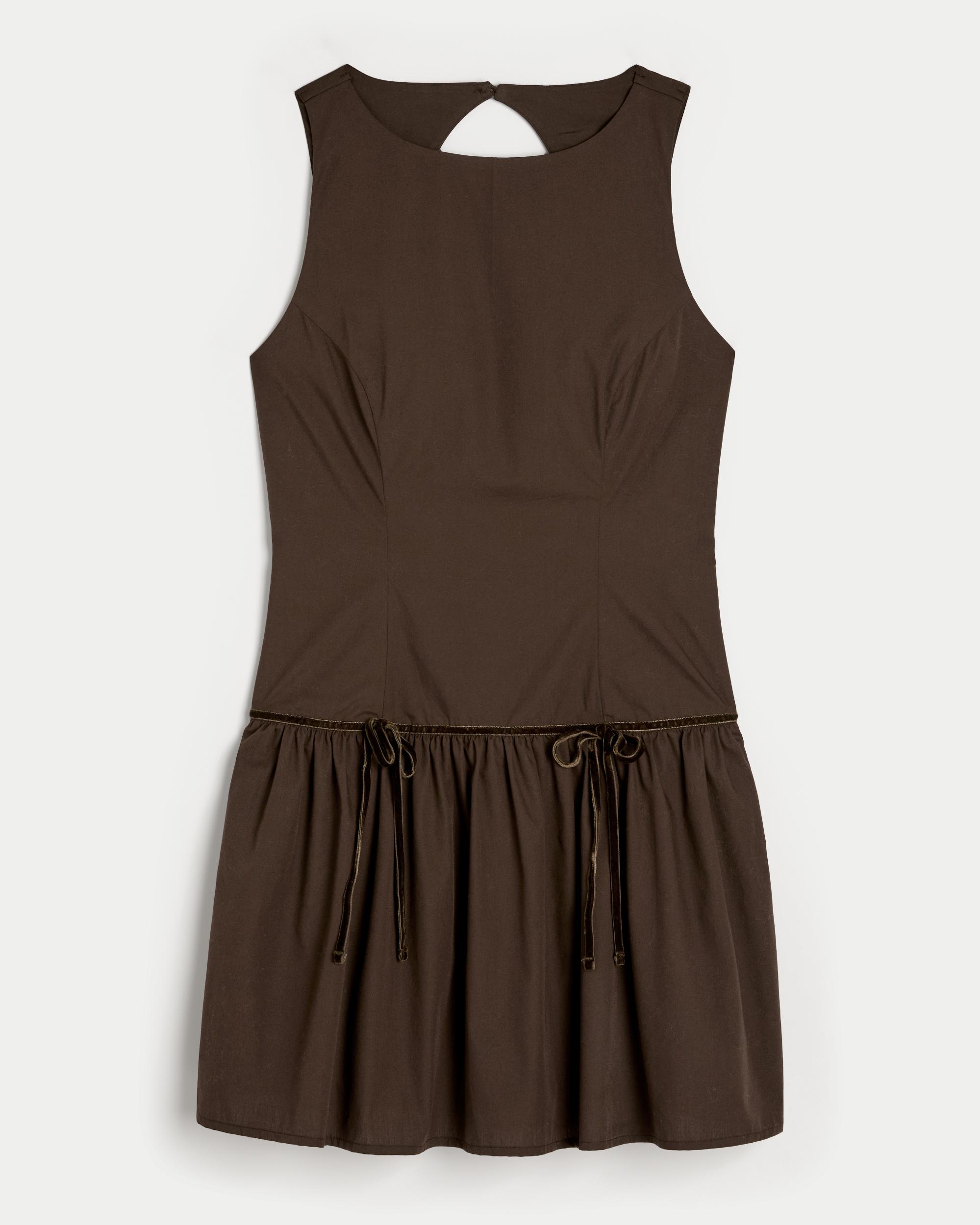 High-Neck Drop-Waist Bow Mini Skort Dress Product Image