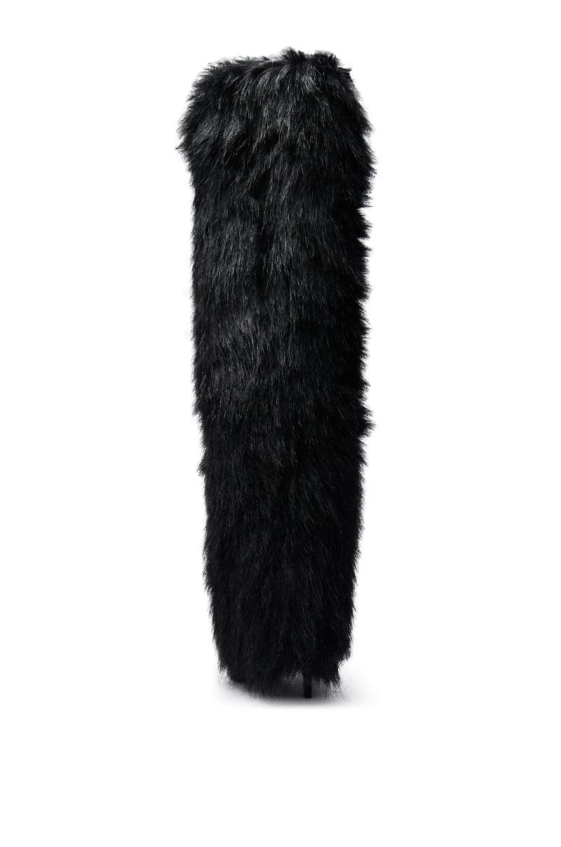 AZALEA WANG LANGLEYE BLACK THIGH HIGH FUR LUXE BOOT Product Image
