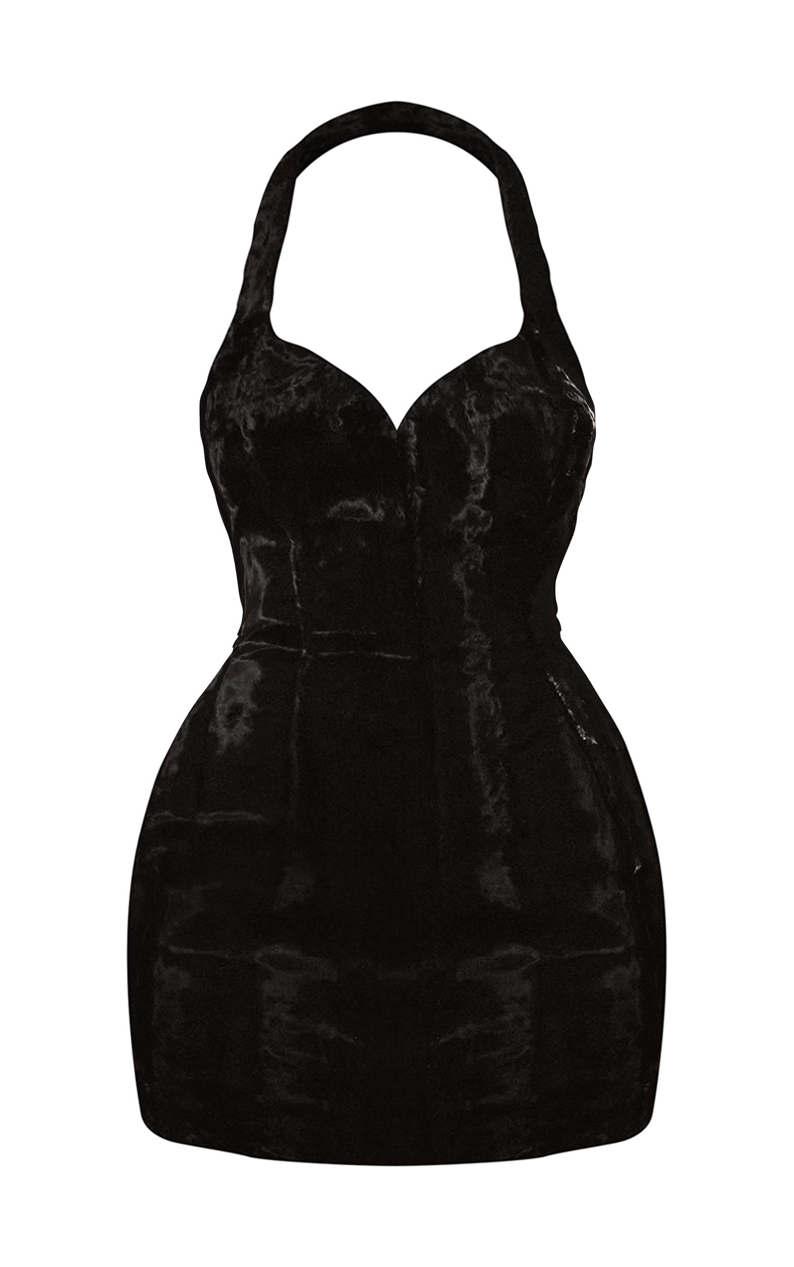 PLT Label Black Faux Ponyskin Halterneck Bodycon Dress Product Image