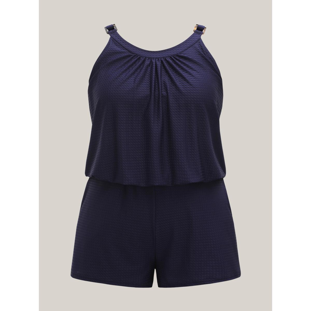 Plus Size Scoop Neck Pockets One-Piece Swimsuit Women's Swimwear Indigo Resort Gathered Curve Bathing Suits High stretch One Pieces BloomChic 18-20/2X Product Image