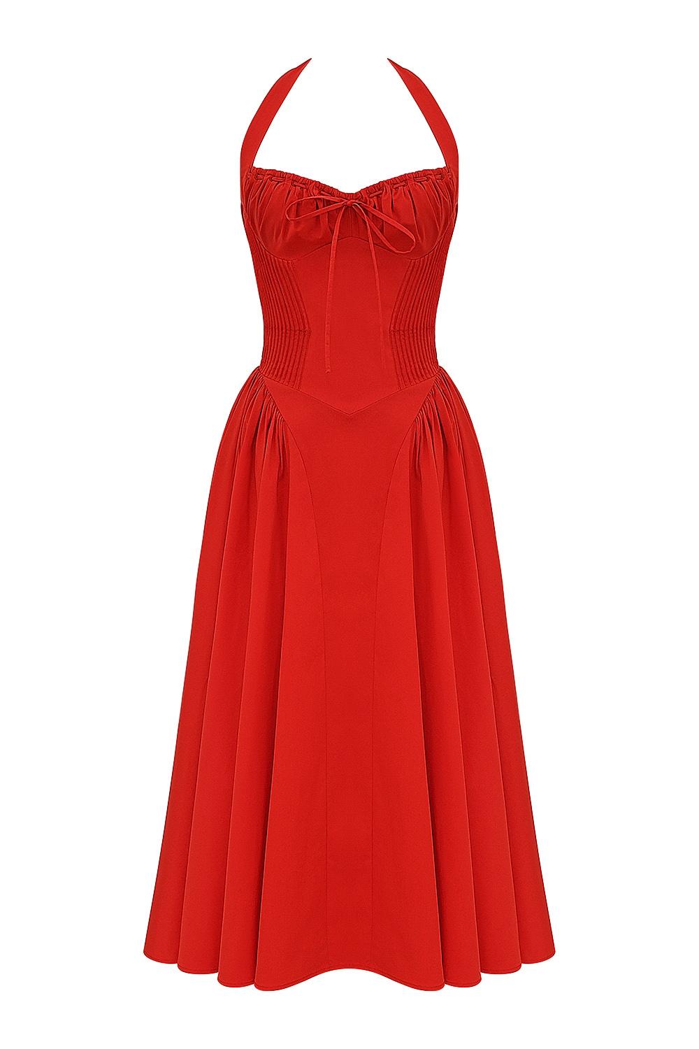 Adabella  italian tomato cotton halter sundress Product Image