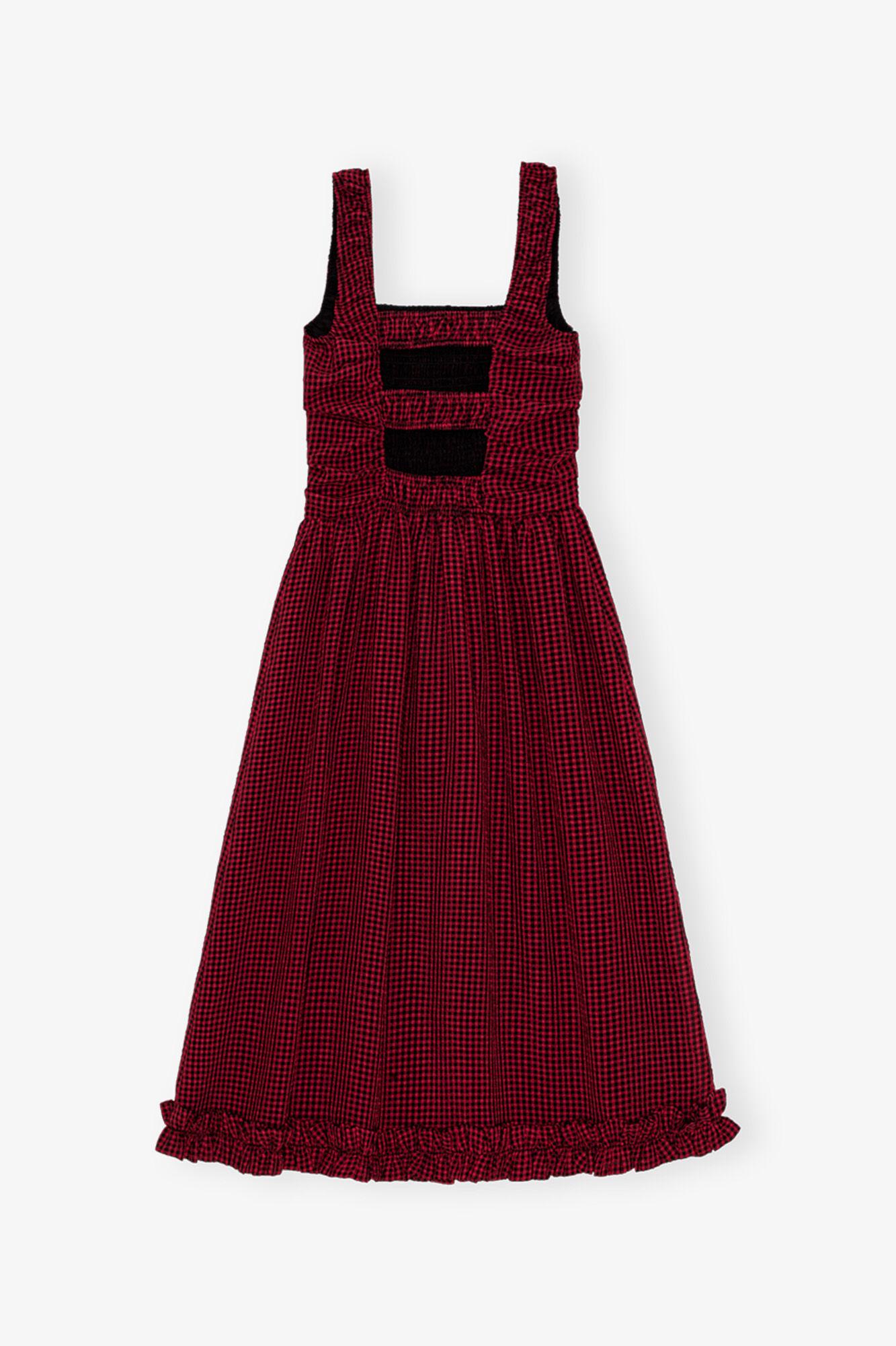 Red Sheer Midi Strap Smock Dress Product Image