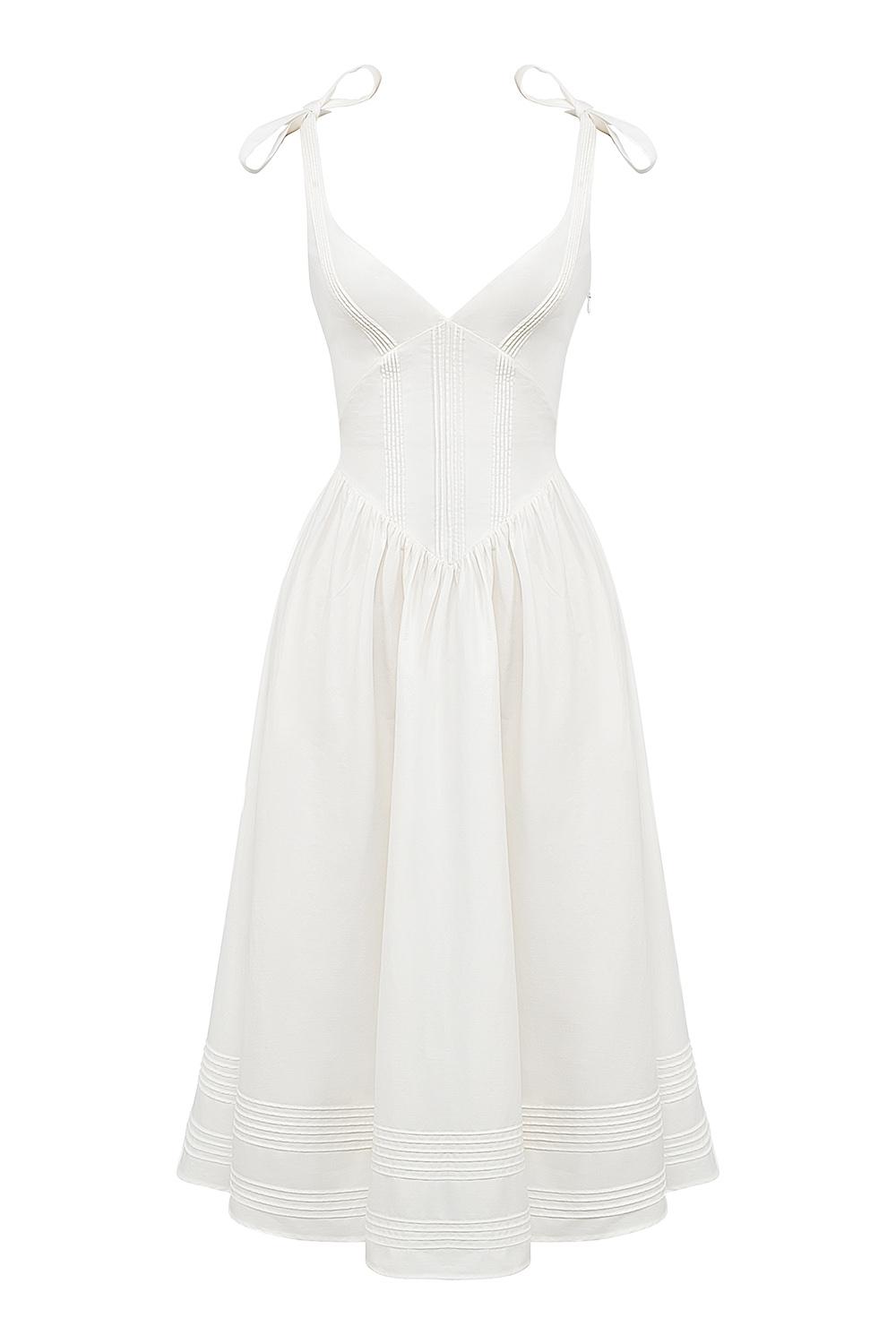 Hattie  white pin tuck cotton midi sundress Product Image