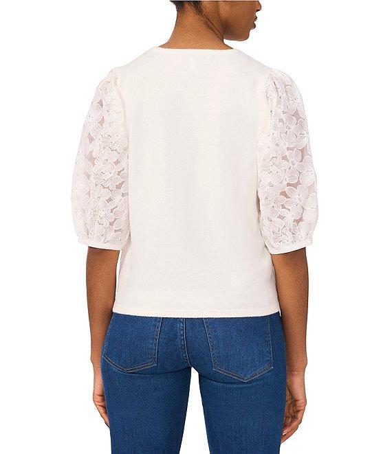 CeCe Round Neck 3/4 Floral Sleeve Blouse Product Image