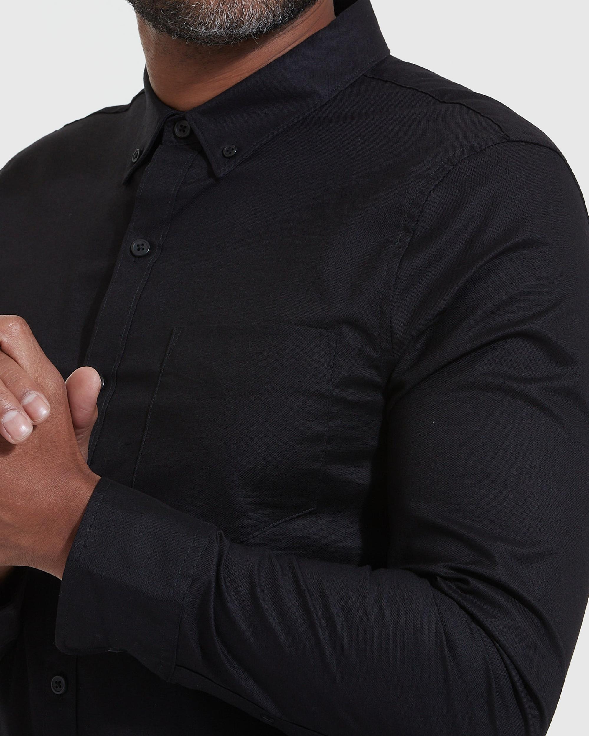 Black Stretch Oxford Long Sleeve Shirt Product Image