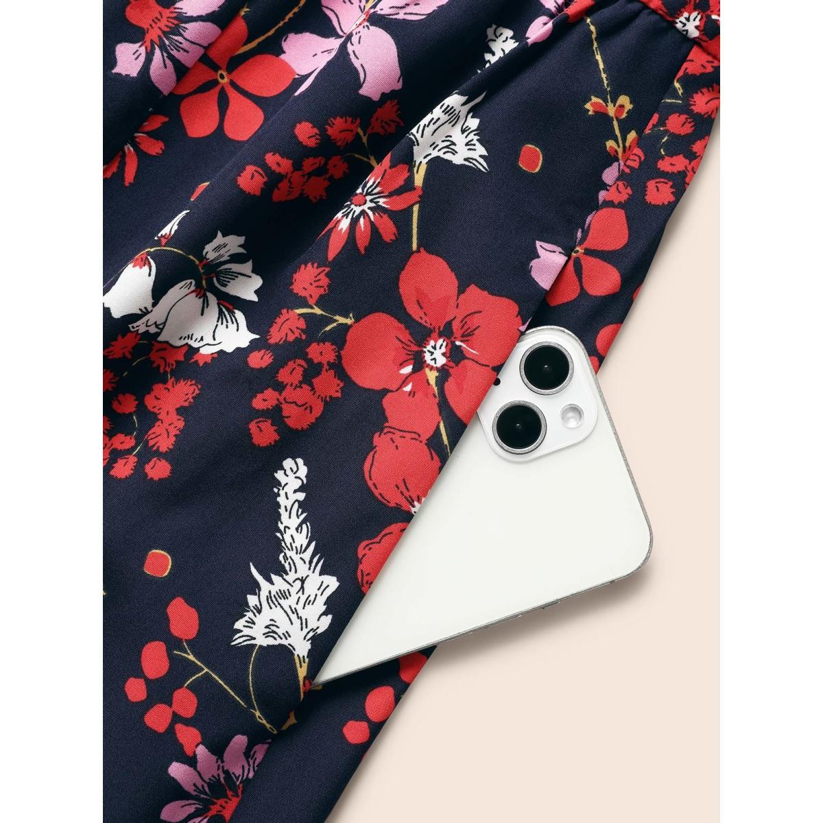 Plus Size Floral Print Split Hem Sleeveless Dress DarkBlue Women Elegant Slit Overlap Collar Sleeveless Curvy BloomChic 28/5X Product Image