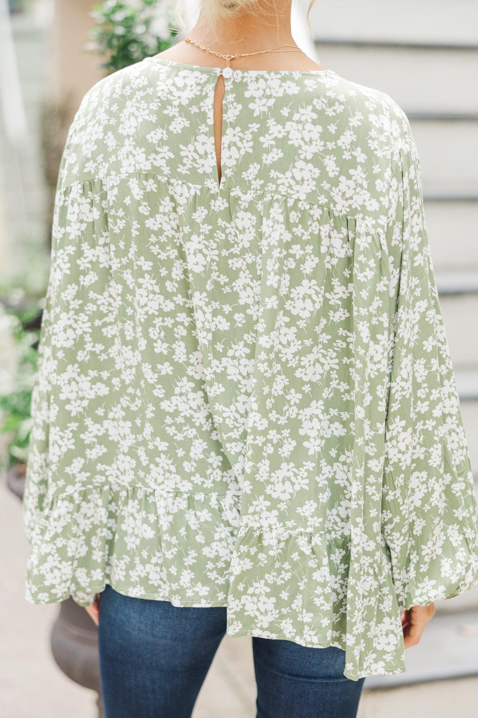 Feeling Blessed Olive Green Ditsy Floral Tunic Female Product Image
