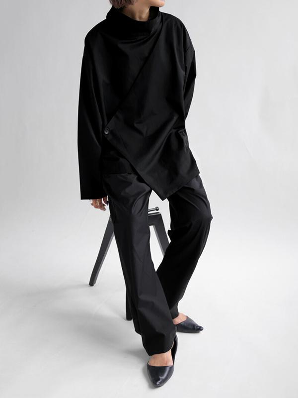 Long Sleeves Loose Solid Color High Neck T-Shirts Tops Product Image