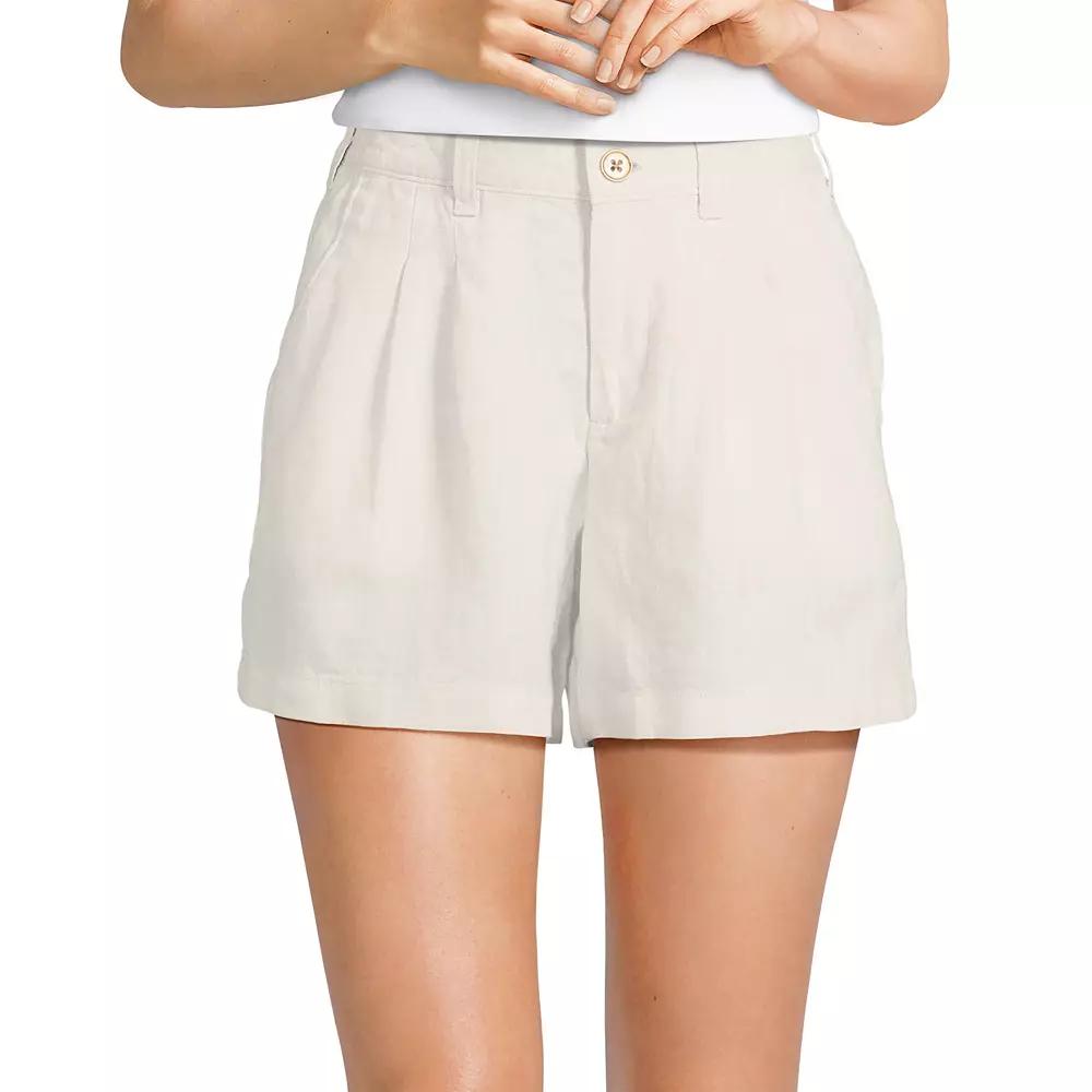 Women's Lands' End 5" Linen High Waisted Pleated A-Line Shorts,  Product Image