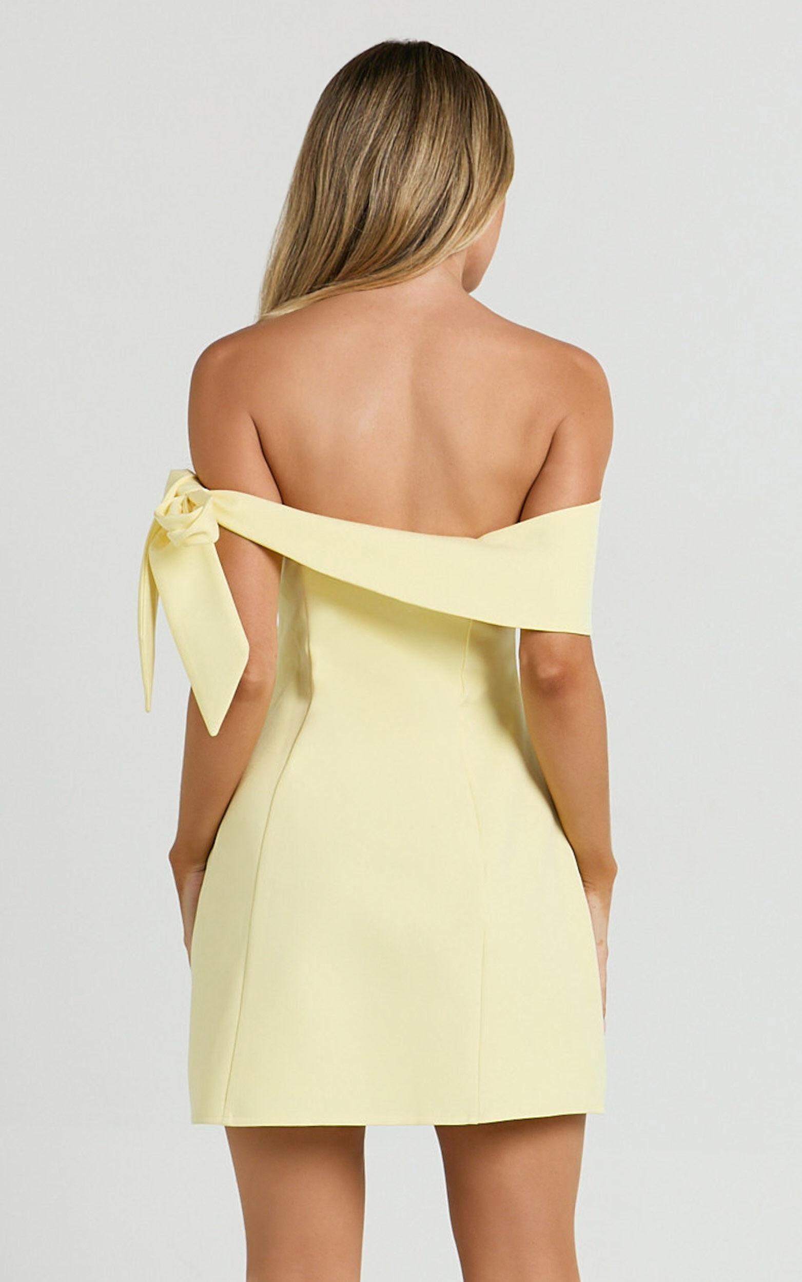 Cecilia Mini Dress - Off Shoulder Tie Detail Dress in Lemon Product Image