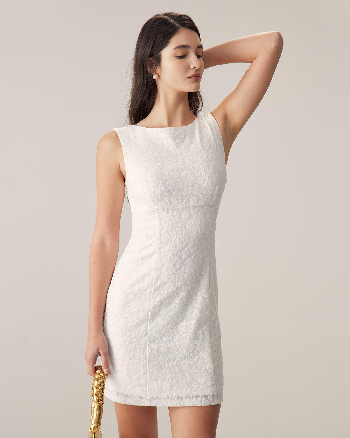 White Lace Backless Mini Dress Product Image