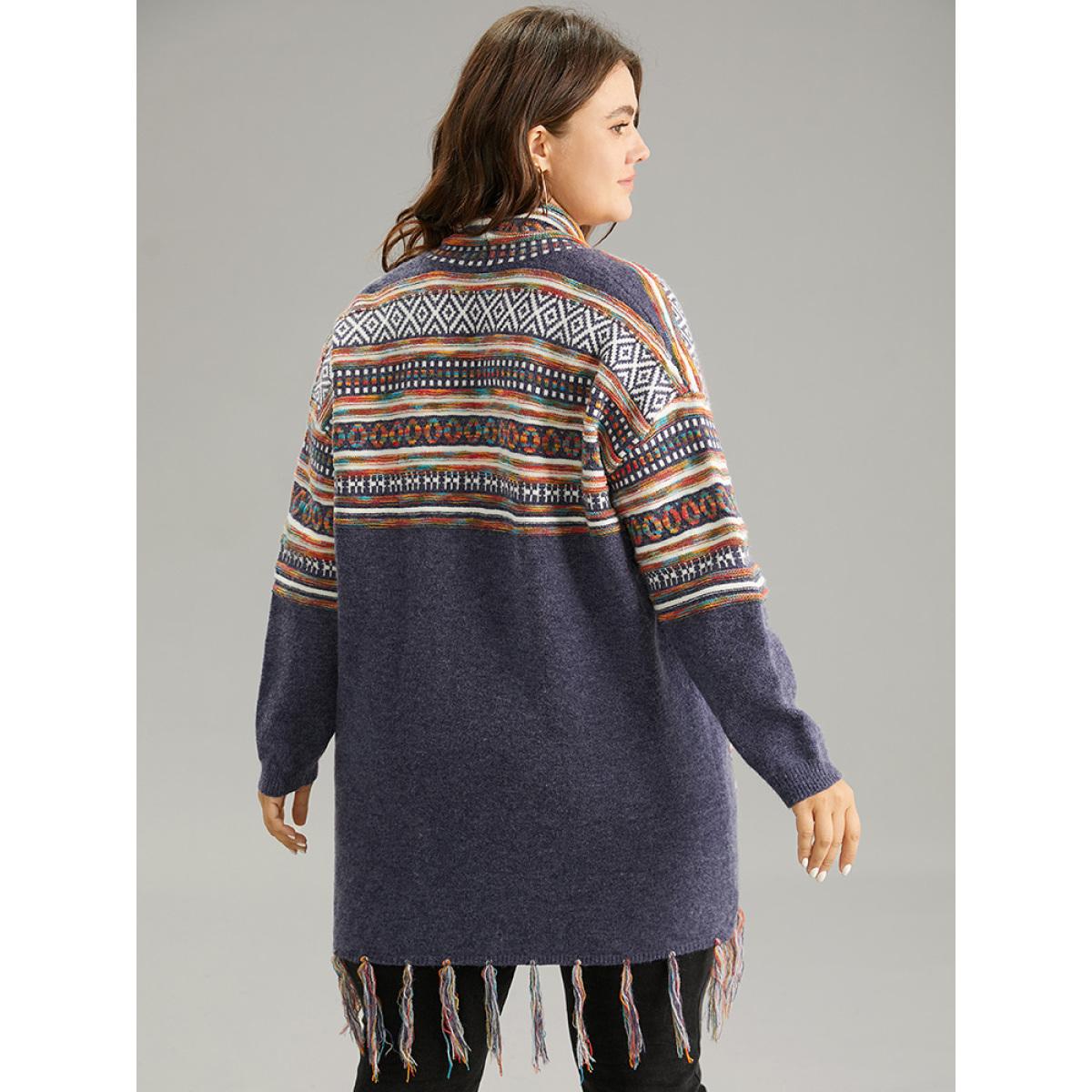 Plus Size Supersoft Essentials Bandana Tassel Trim Cardigan Indigo Women Casual Loose Long Sleeve Everyday Cardigans BloomChic 30/6X Product Image