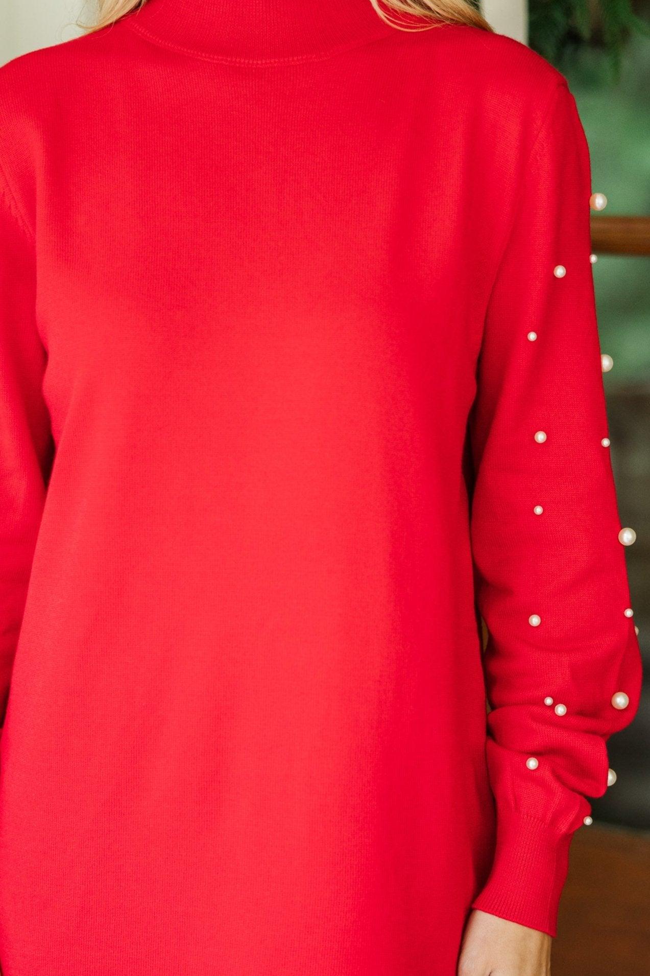 All The Love Red Embellished Sweater Dress Female Product Image
