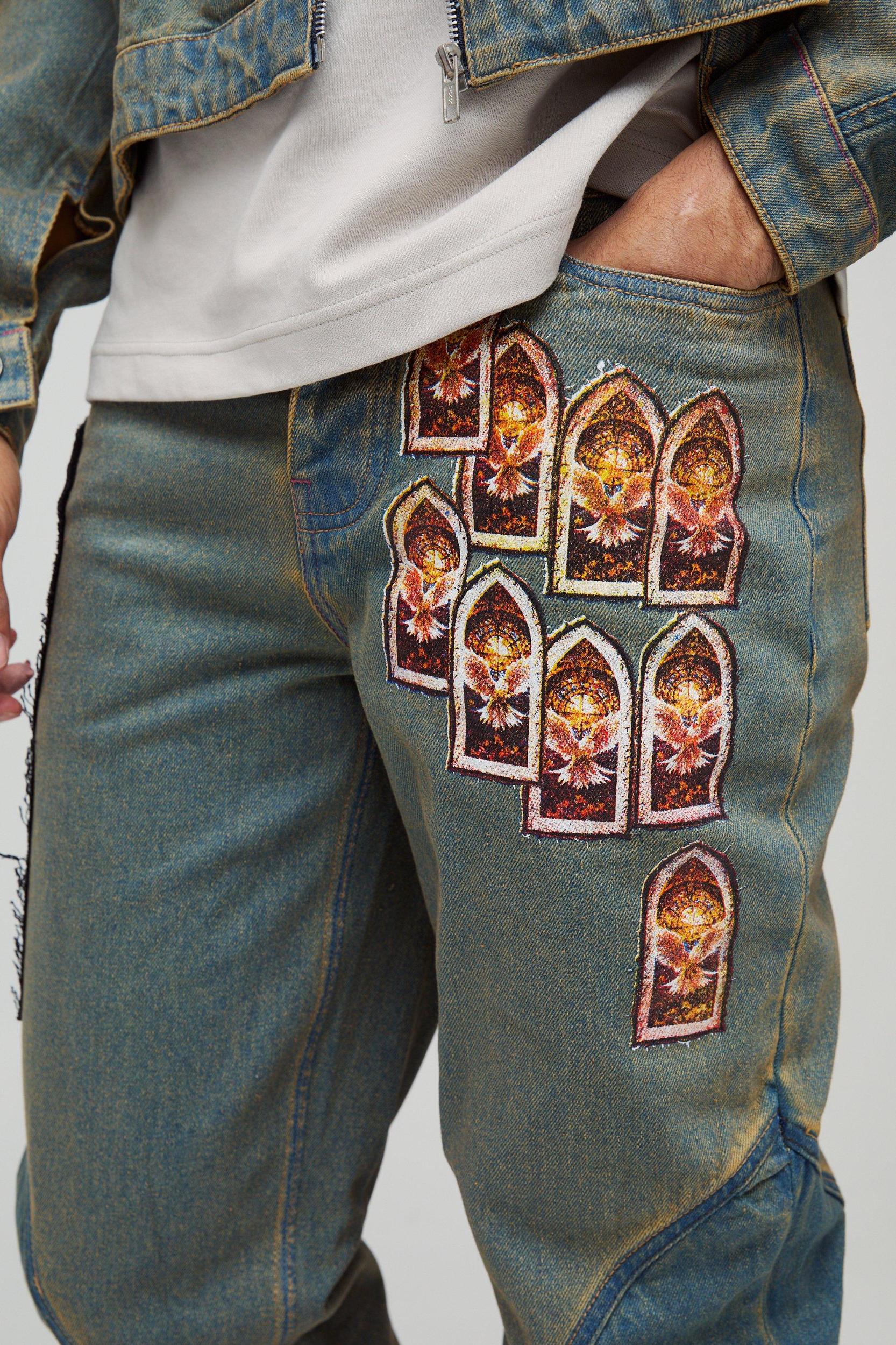 Slim Stacked Gothic Applique Jeans | boohooMAN USA Product Image