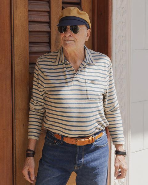 Long Sleeve Indigo Overdyed Polo in Sand Product Image