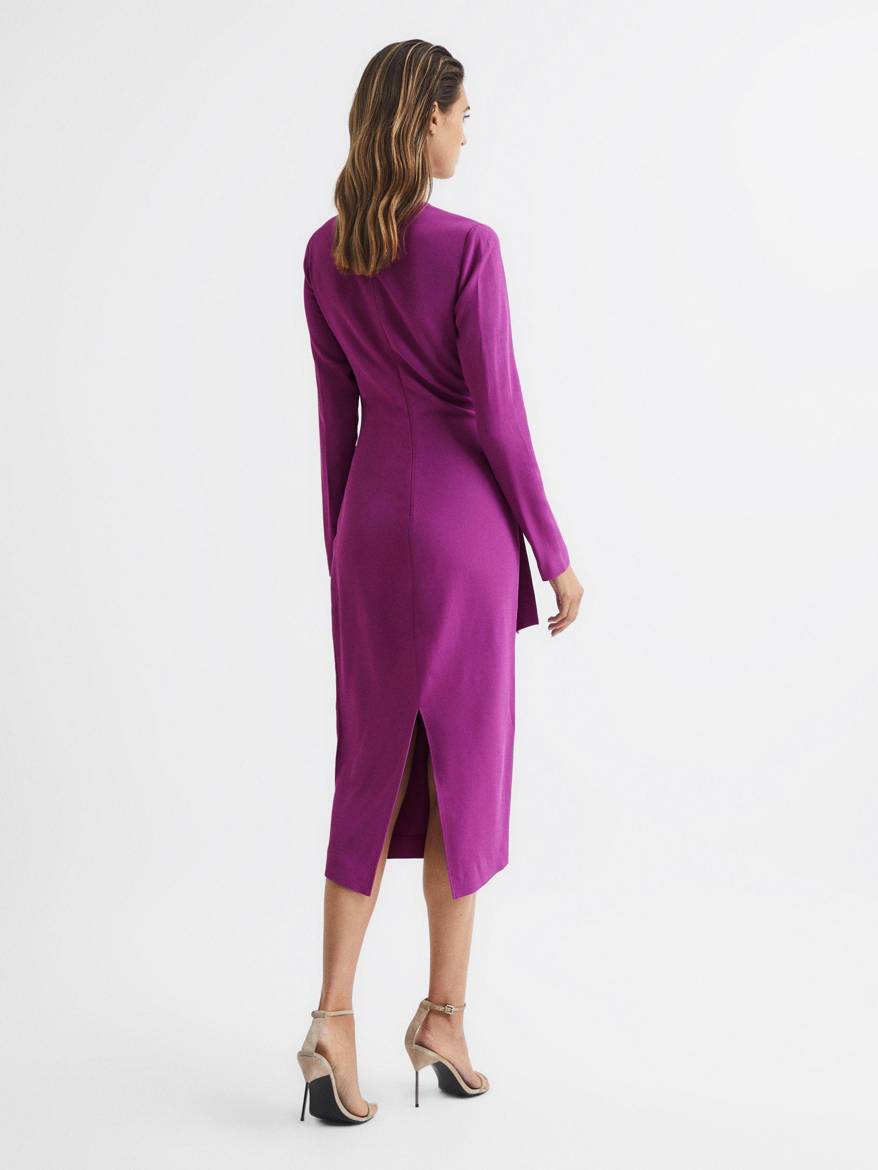 Tie Waist Bodycon Midi Dress in Magenta Product Image