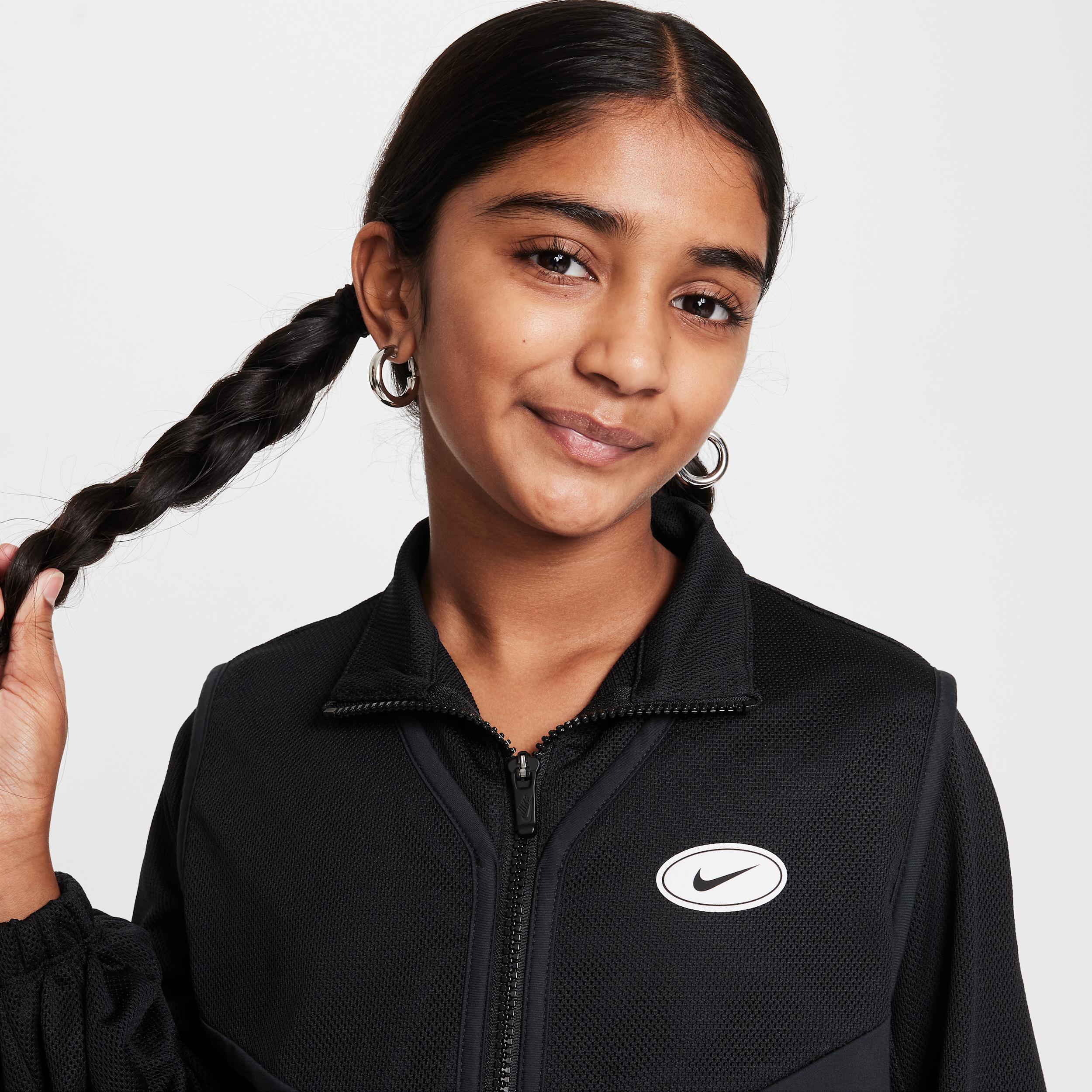 Nike Girls Nike NSW Dance Jacket-PD - Girls Grade School Black/White Product Image