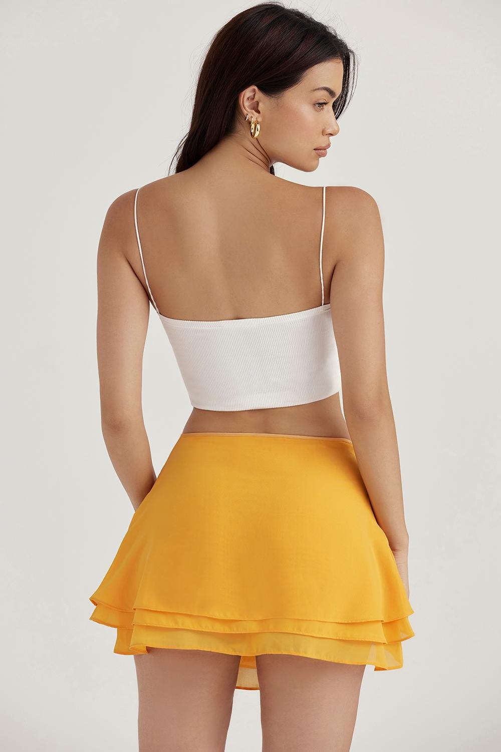 Clarice  tangerine floaty layered mini skirt Product Image