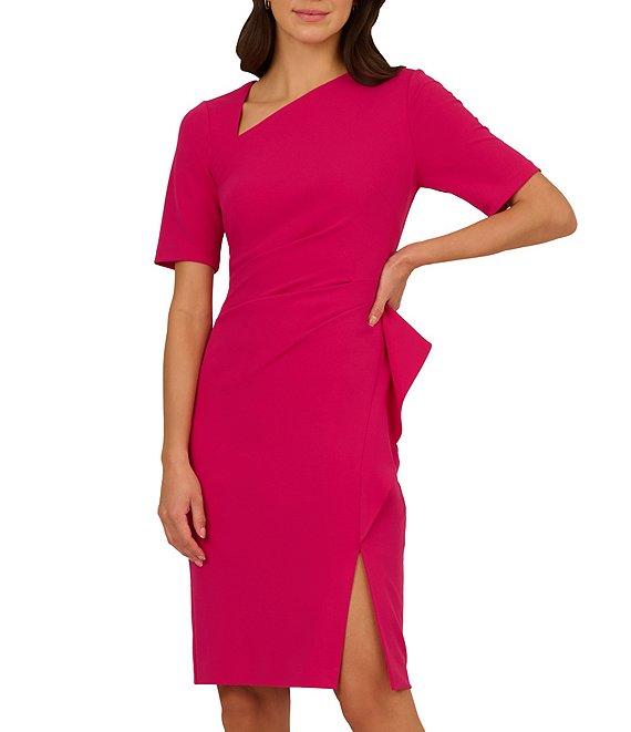 Adrianna Papell Stretch Asymmetrical Neck Short Sleeve Sheath Dress Product Image