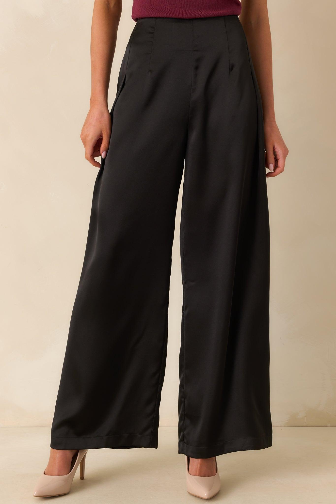 Gotta Love It Black Satin Wide Leg Pants Product Image