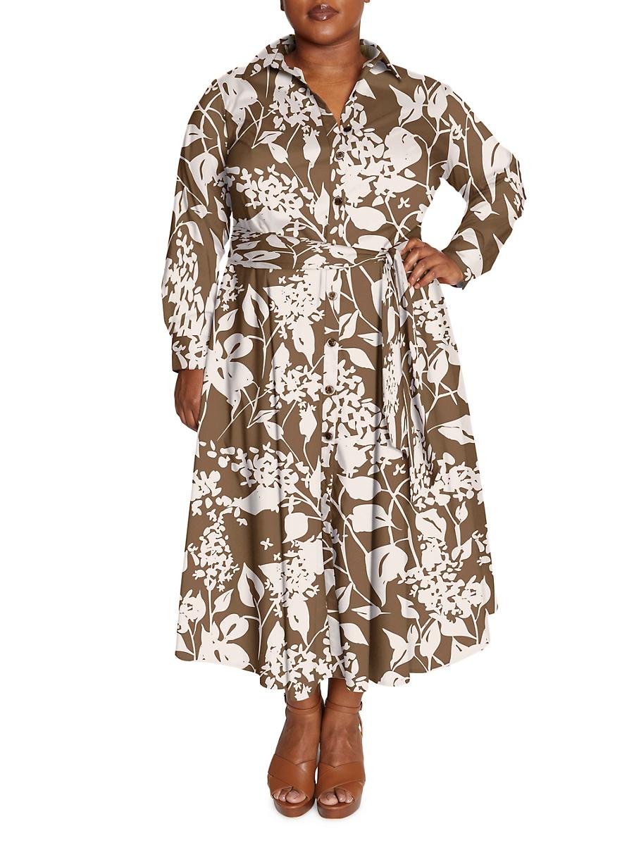 Womens Poplin Shirtdress in Floral Print Product Image
