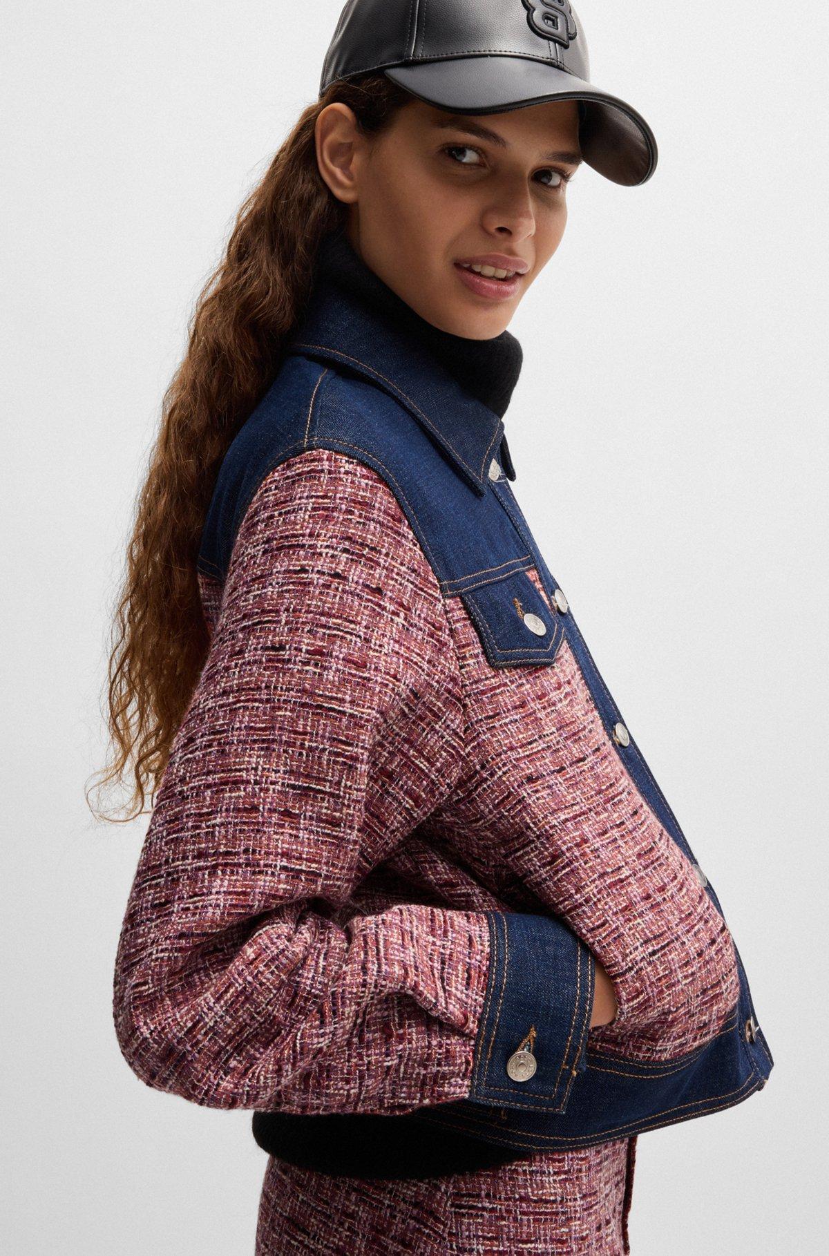 Multicolored-tweed jacket with denim trims Product Image