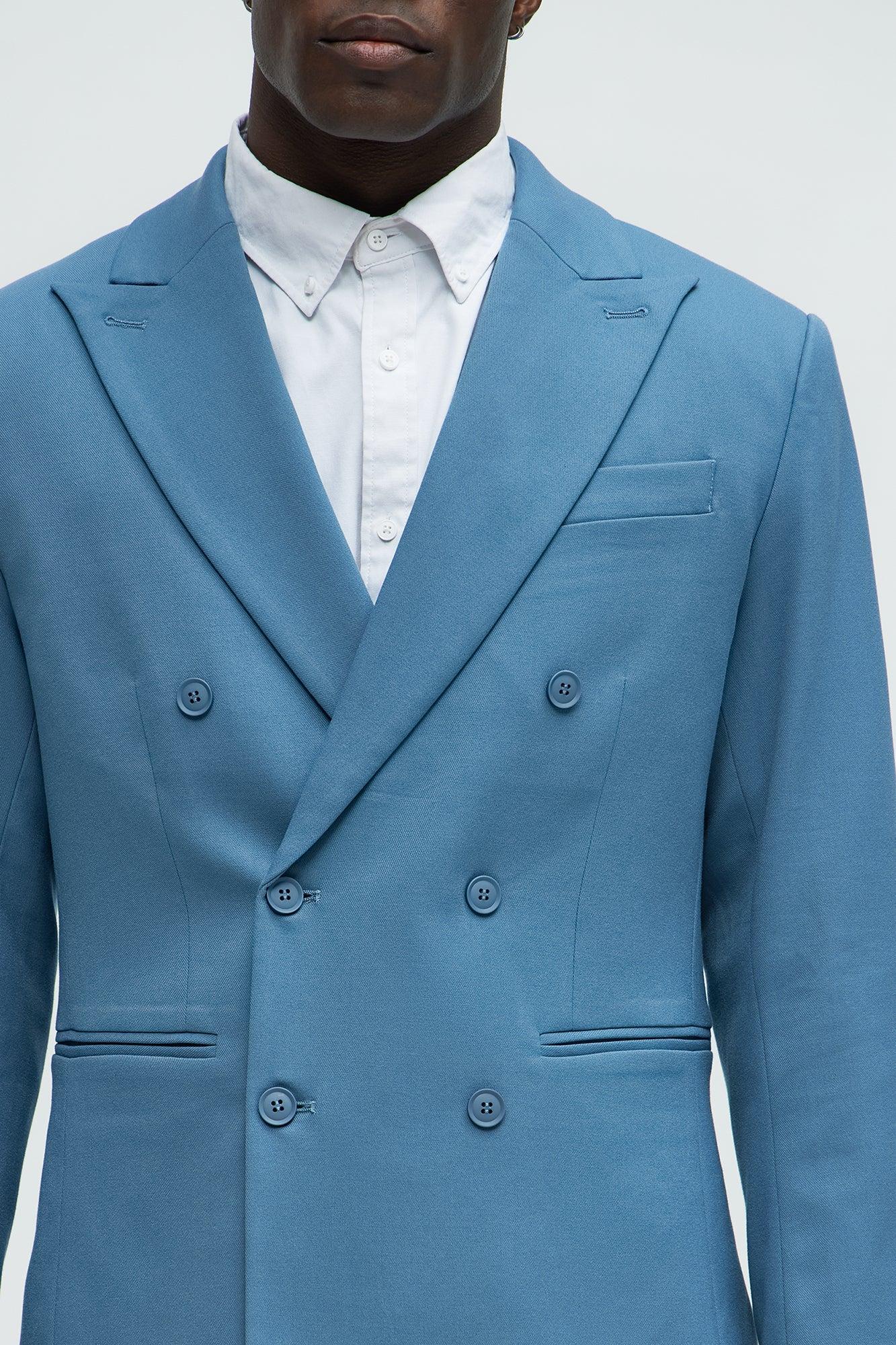 High Peak Lapel Suit Blazer - Slate Blue Product Image