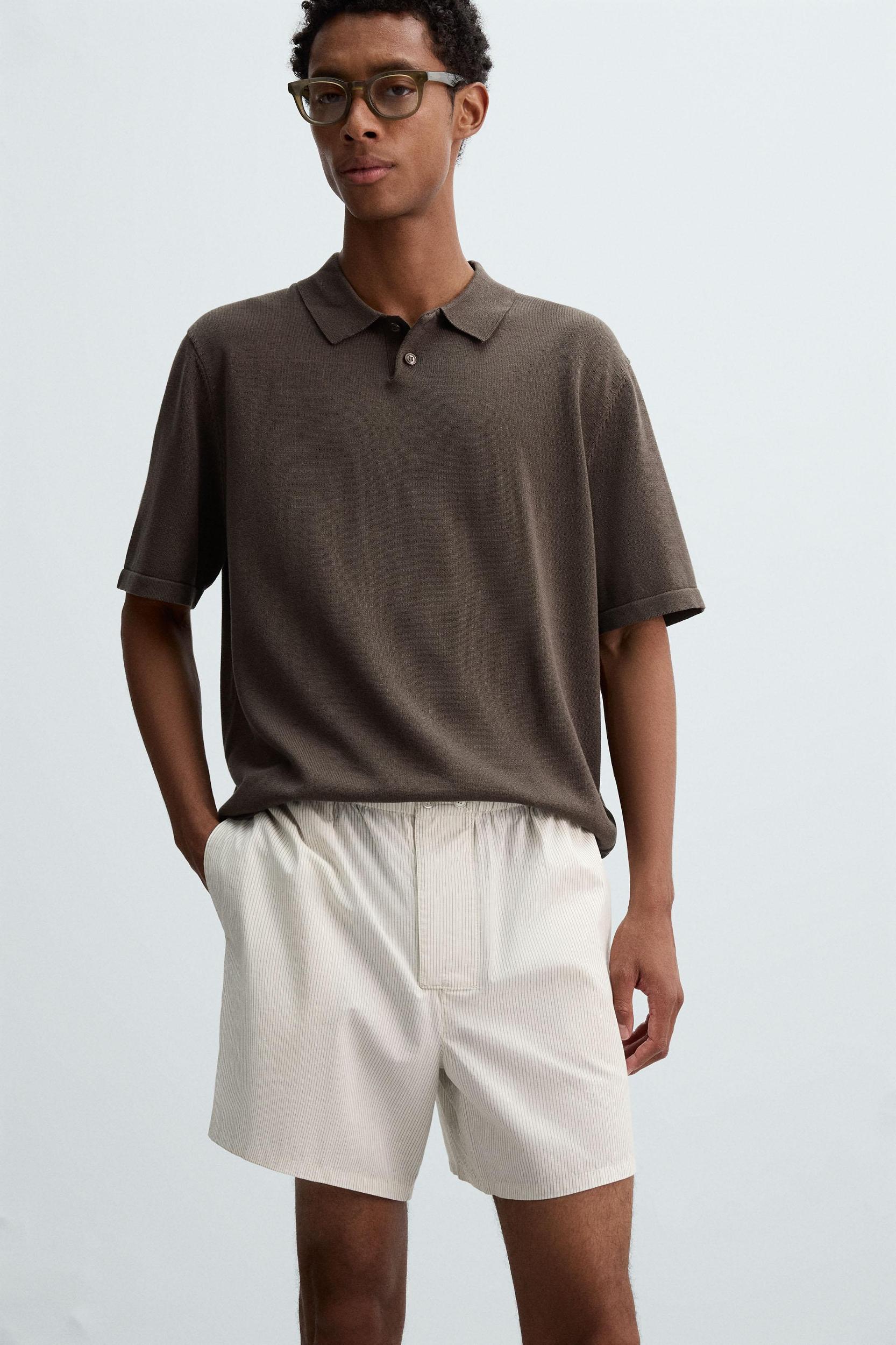 STRIPED COTTON-HEMP BERMUDA SHORTS Product Image