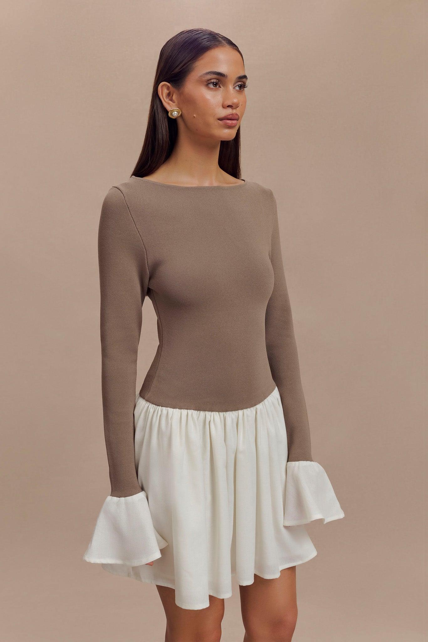 Sansa Knit And Linen Mini Dress - Smoke & Ivory Product Image