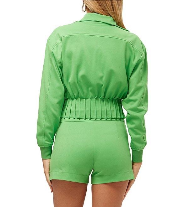 Trina Turk Outrun Ponte Collar Long Sleeve Pleated Waist Cropped Jacket Product Image