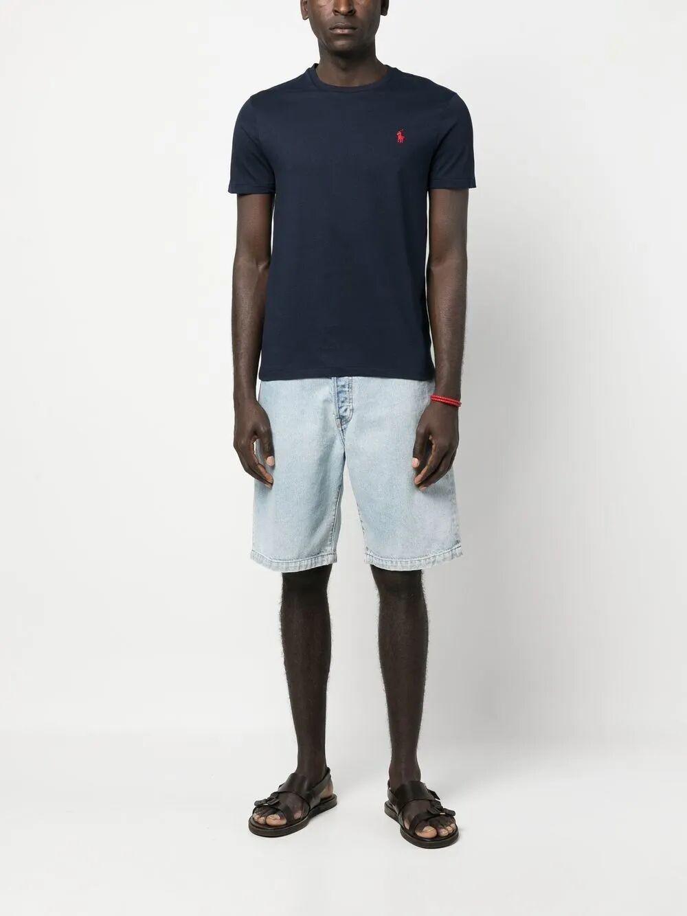 POLO RALPH LAUREN Slim-fit Logo-embroidered Cotton-jersey T-shirt In Navy Product Image