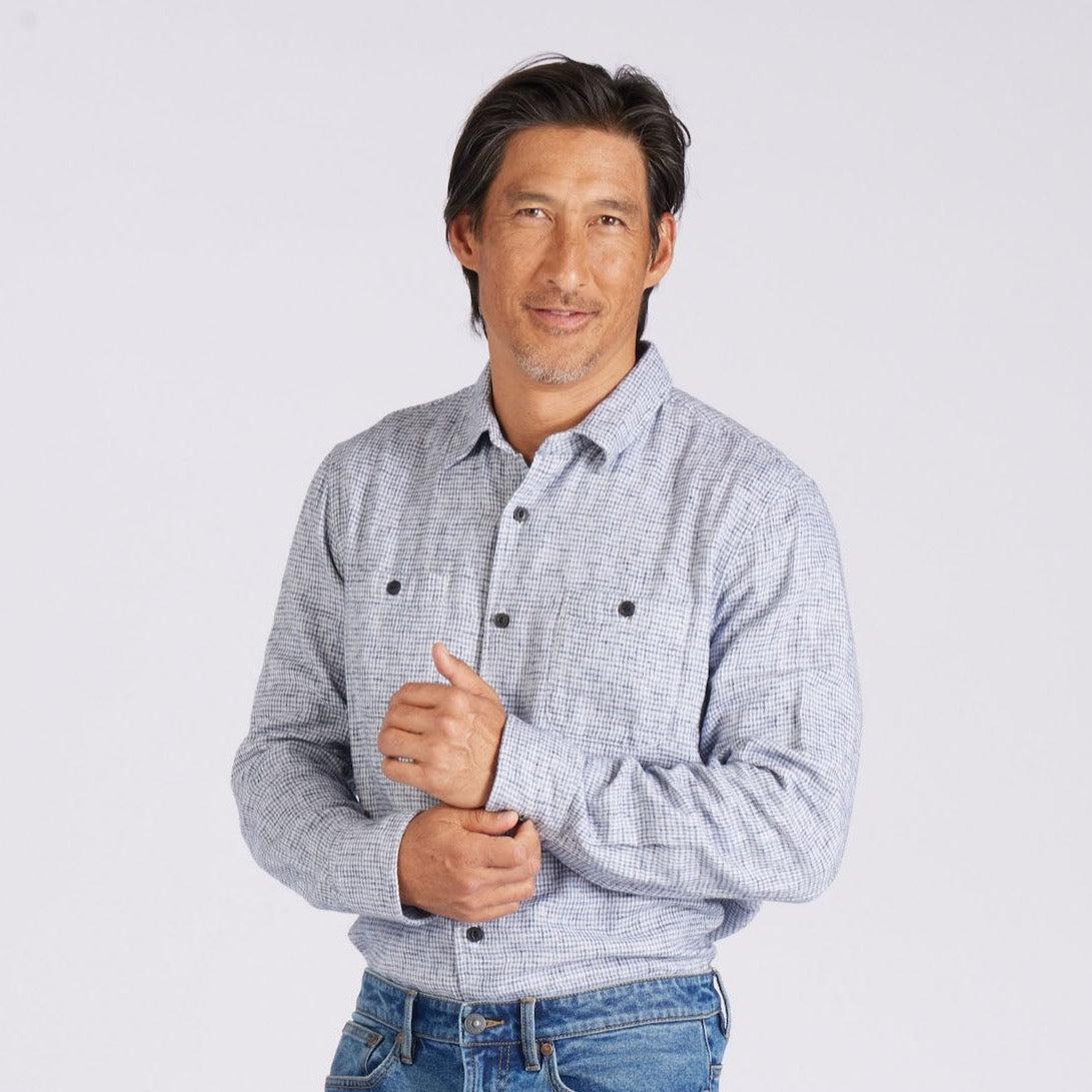 Houndstooth Double Cloth Workshirt - Cream Navy Product Image