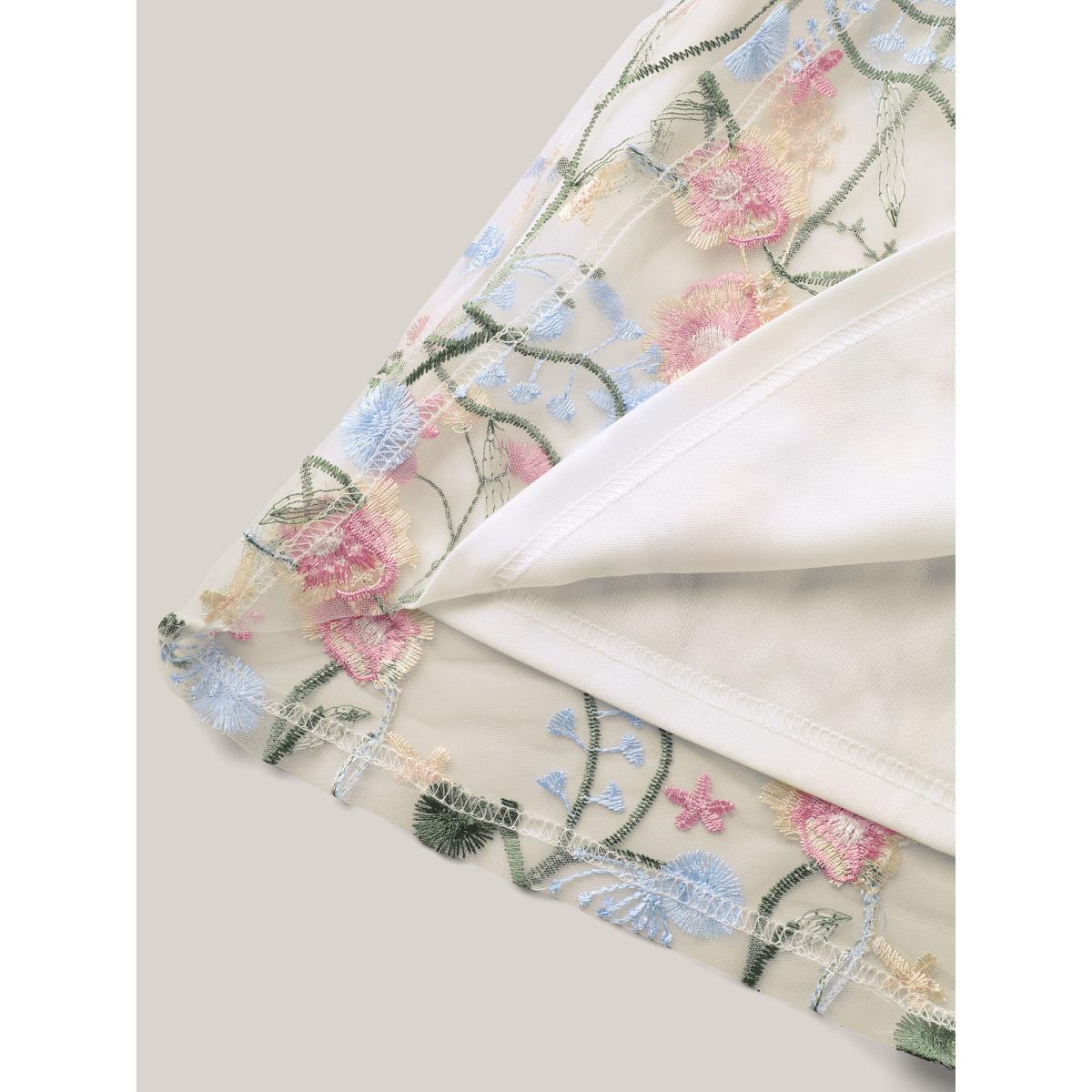 Plus Size Originalwhite Floral Embroidered Mesh Bubble Sleeve Blouse Women Formal Short sleeve Round Neck Vacation Blouses BloomChic 26/4X Product Image