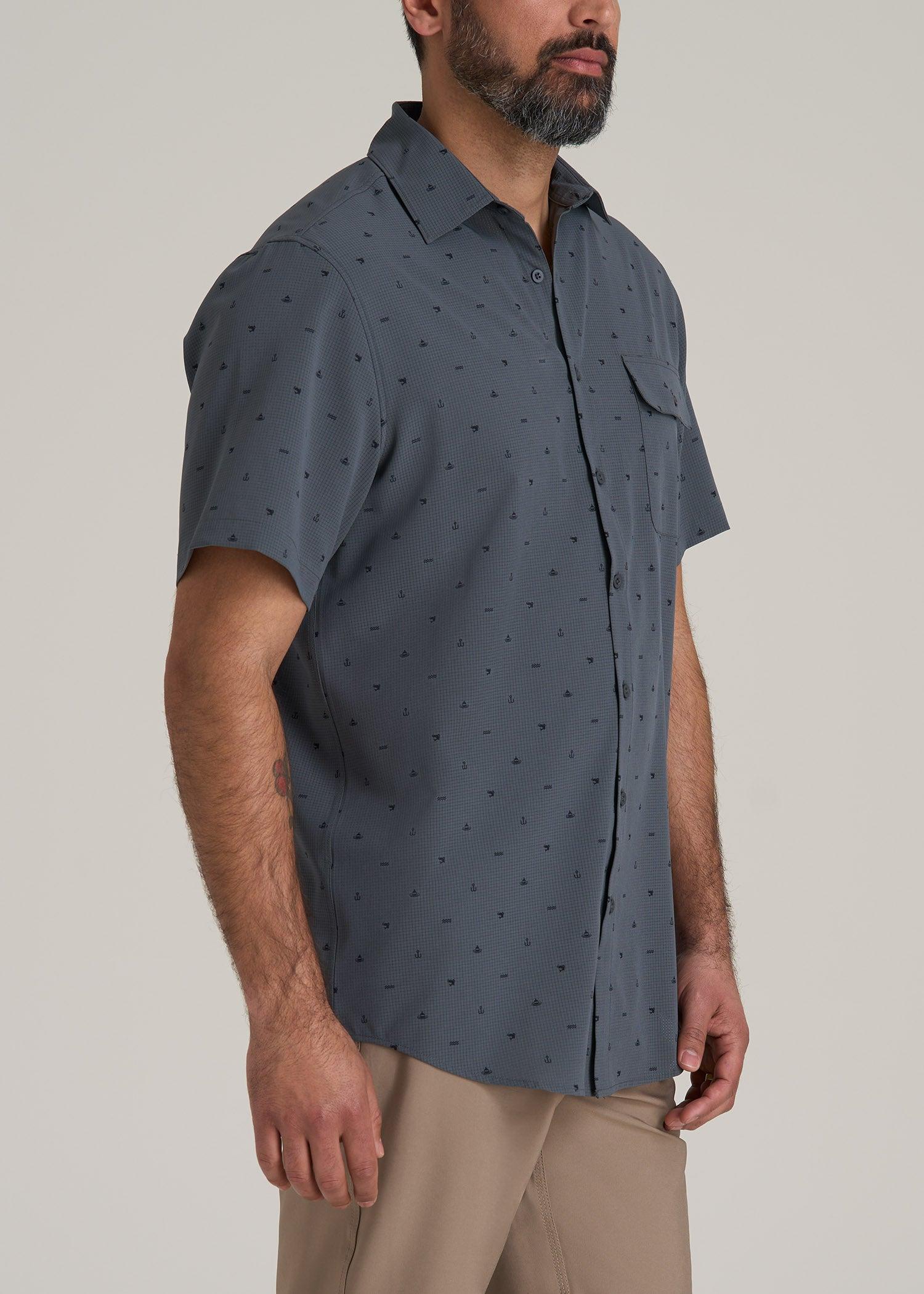 LJ&S Great Lakes Sport Shirt for Tall Men in Fishing Icon Print Male Product Image