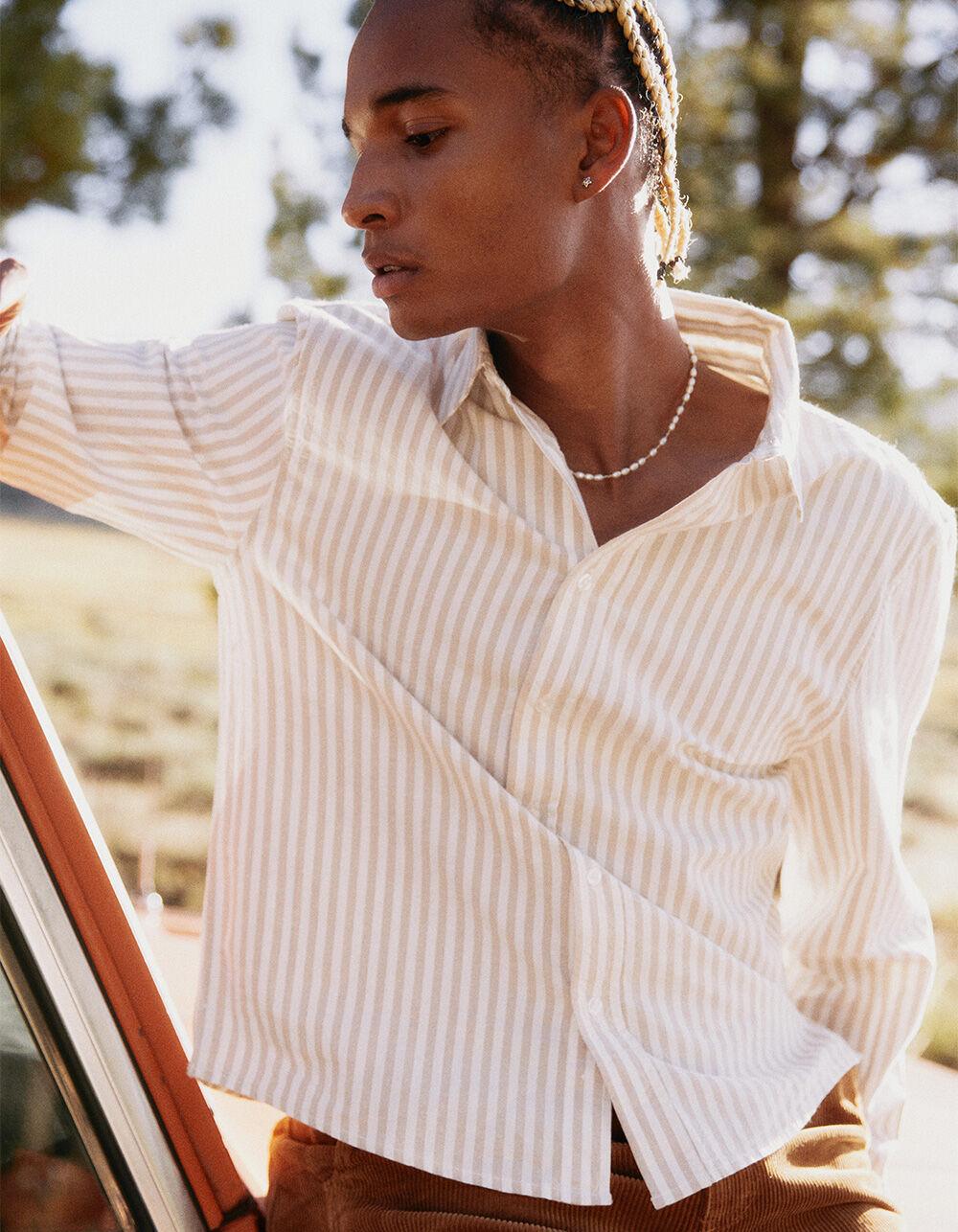 RSQ Mens Striped Oxford Shirt - TAN Product Image