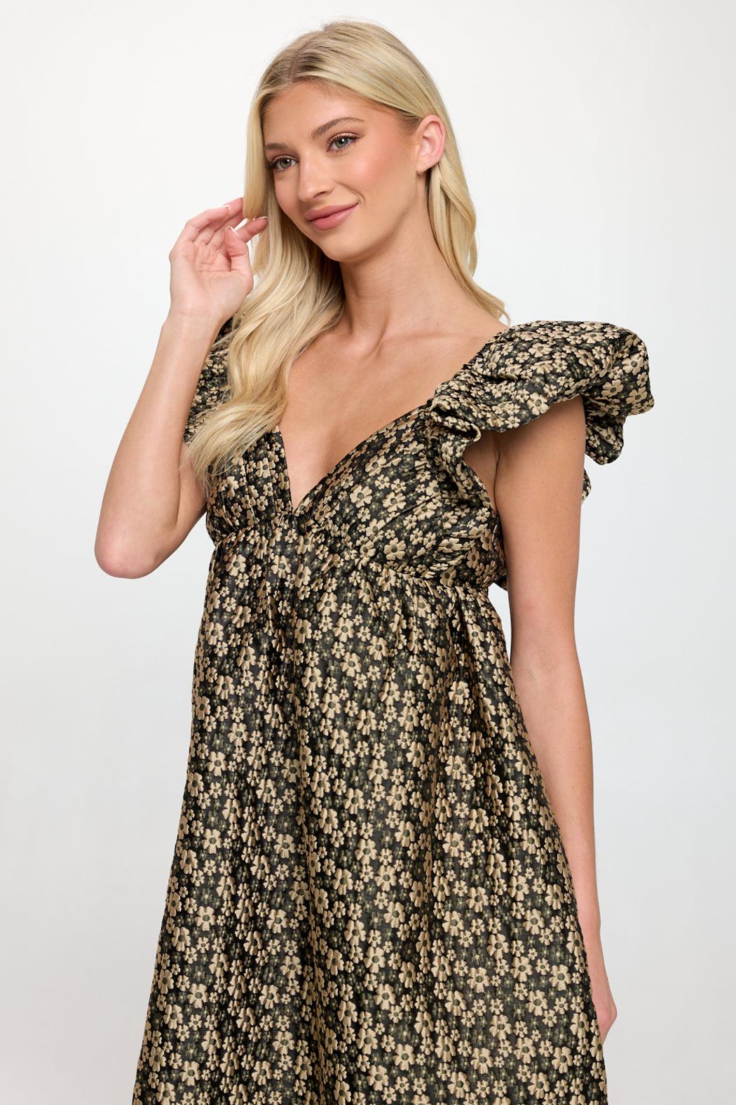 Gold Daisy Jacquard Maxi Dress Product Image