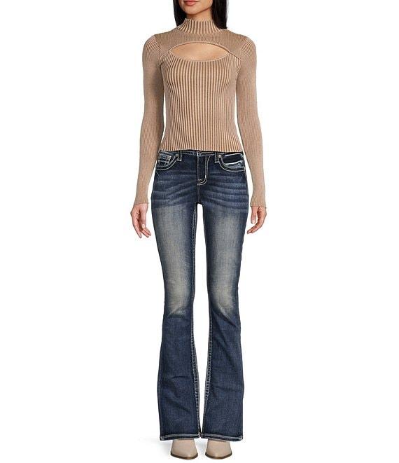 Miss Me Zig Zag Embellished Flap Pocket Design Bootcut Jeans Product Image