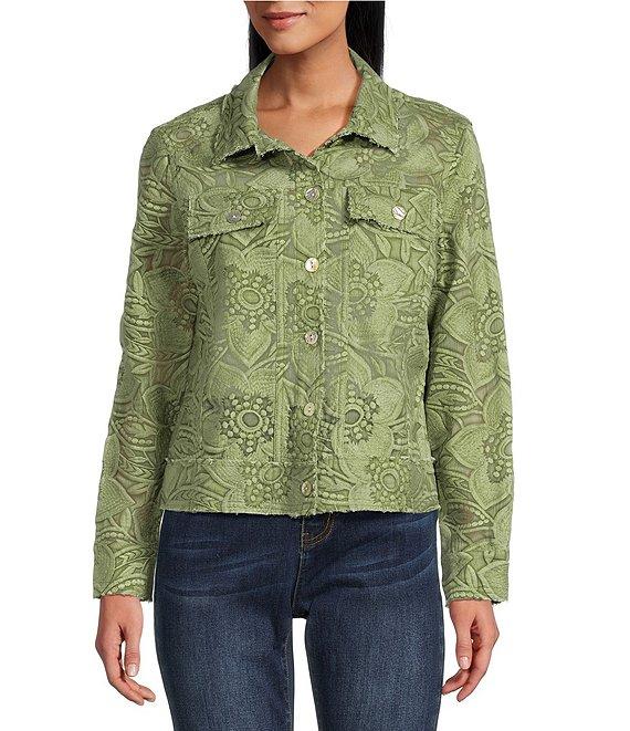 John Mark Floral Lace Embroidered Point Collar Long Sleeve Jacket Product Image