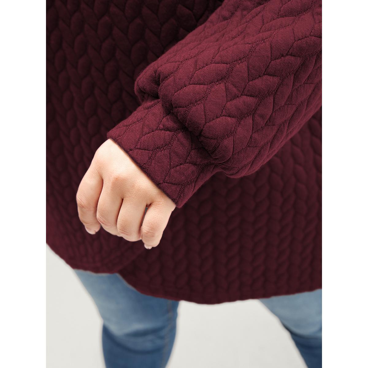 Plus Size Solid Asymmetrical Hem Cable Knit Hooded Sweatshirt Women Scarlet Lounge Asymmetrical Hooded Everyday Sweatshirts BloomChic 28/5X Product Image