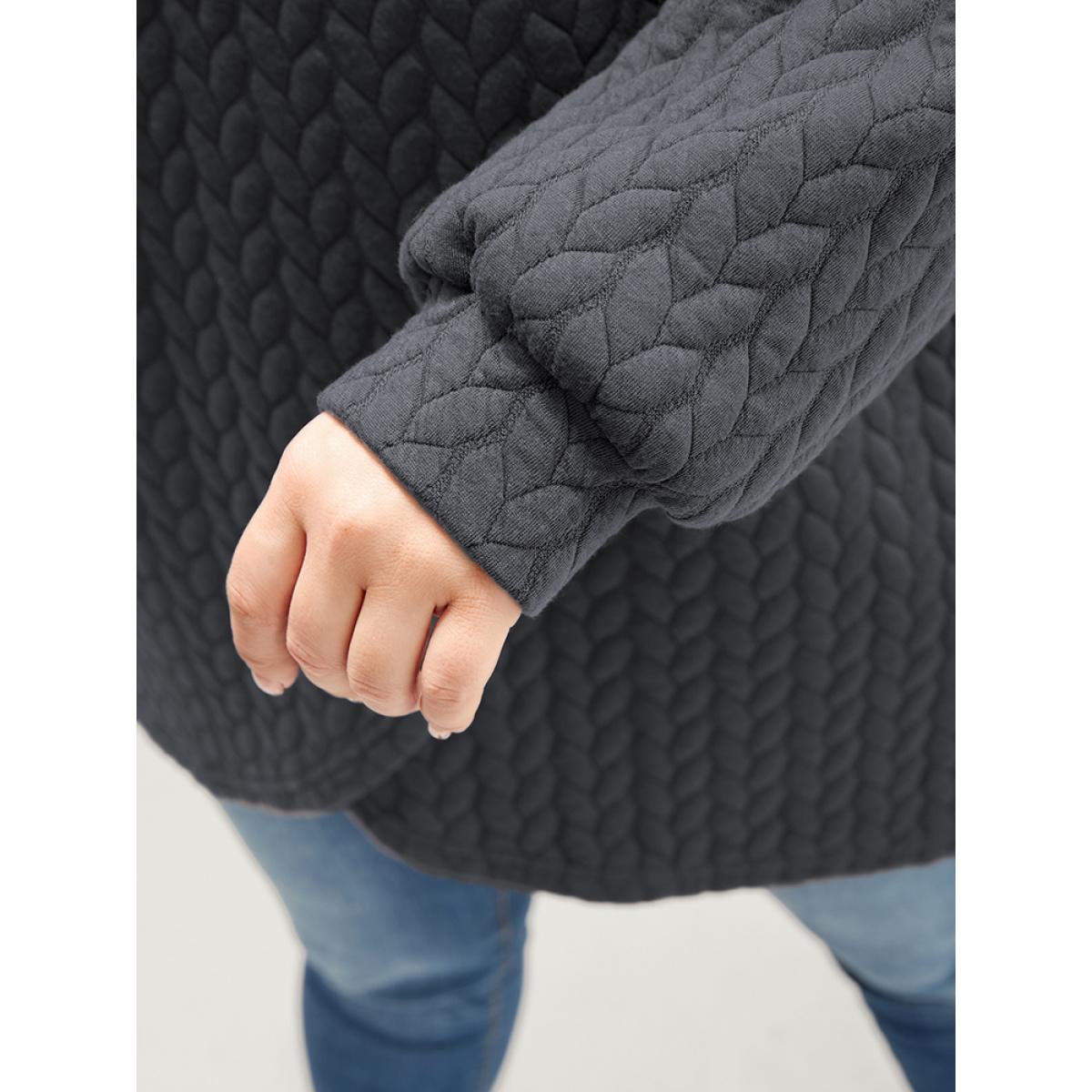 Plus Size Solid Asymmetrical Hem Cable Knit Hooded Sweatshirt Women DimGray Lounge Asymmetrical Hooded Everyday Sweatshirts BloomChic 28/5X Product Image