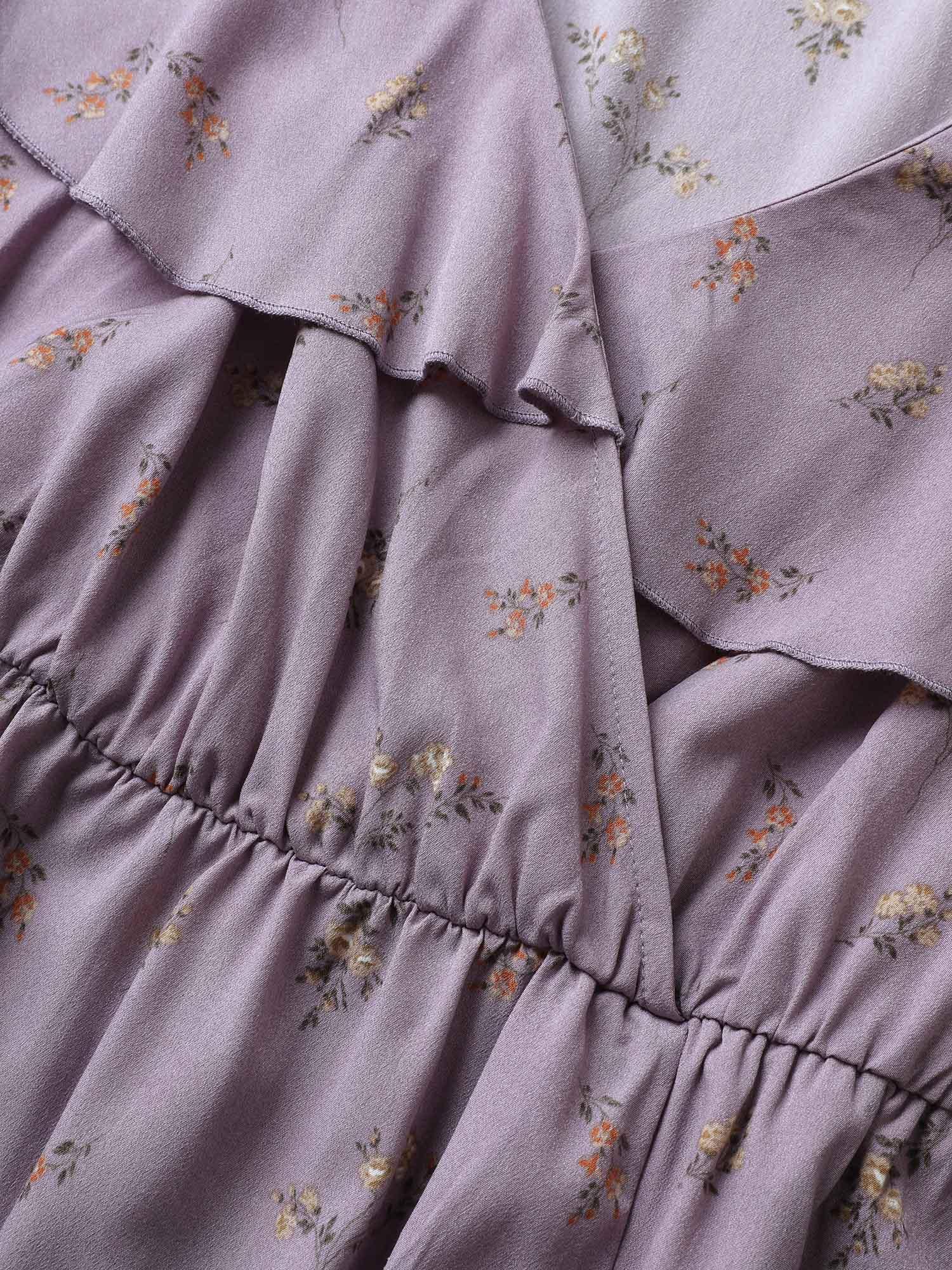 Ditsy Floral Wrap Ruffle Cap Sleeve Split Hem Dress Female Product Image