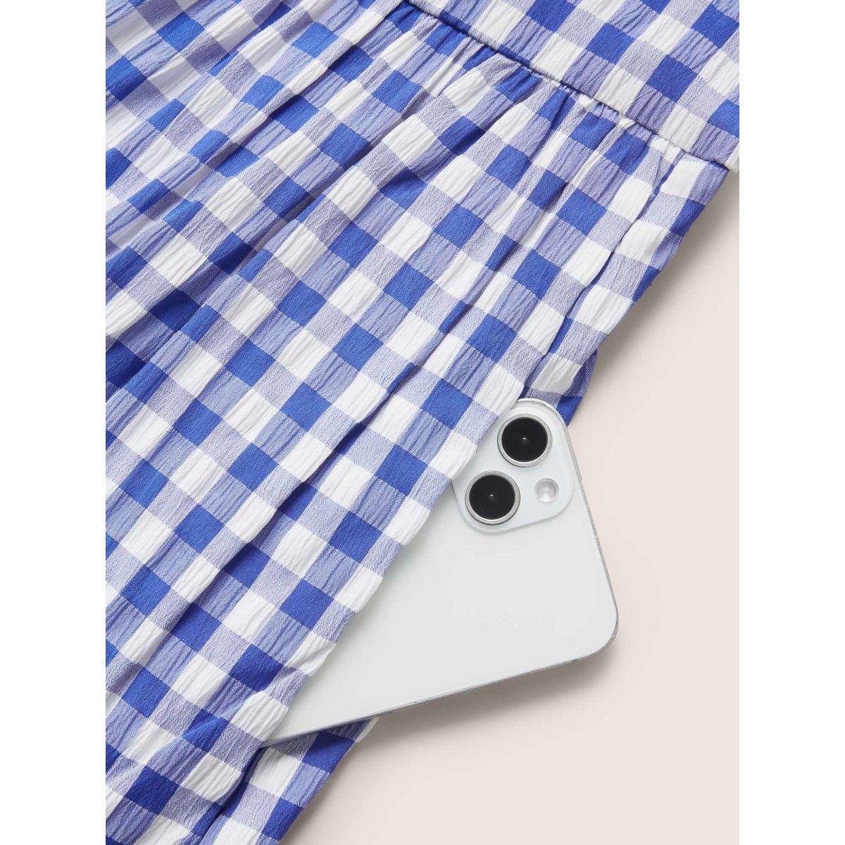 Plus Size Gingham Ruffle Layered Hem Tank Midi Dress Brightblue Women Casual Gathered Round Neck Sleeveless Curvy BloomChic 10/M Product Image